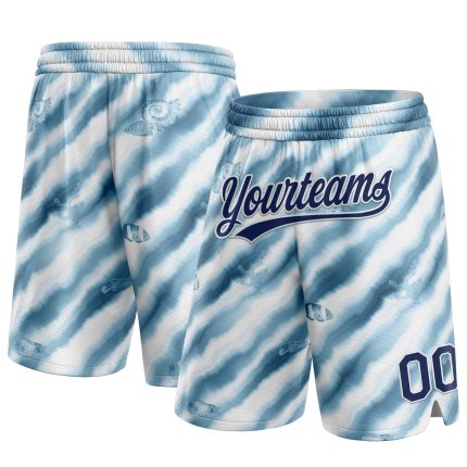 Custom Name and Number Authentic Basketball Shorts, Personalized 3D Pattern Fish In The Sea, White Navy Design Personalized