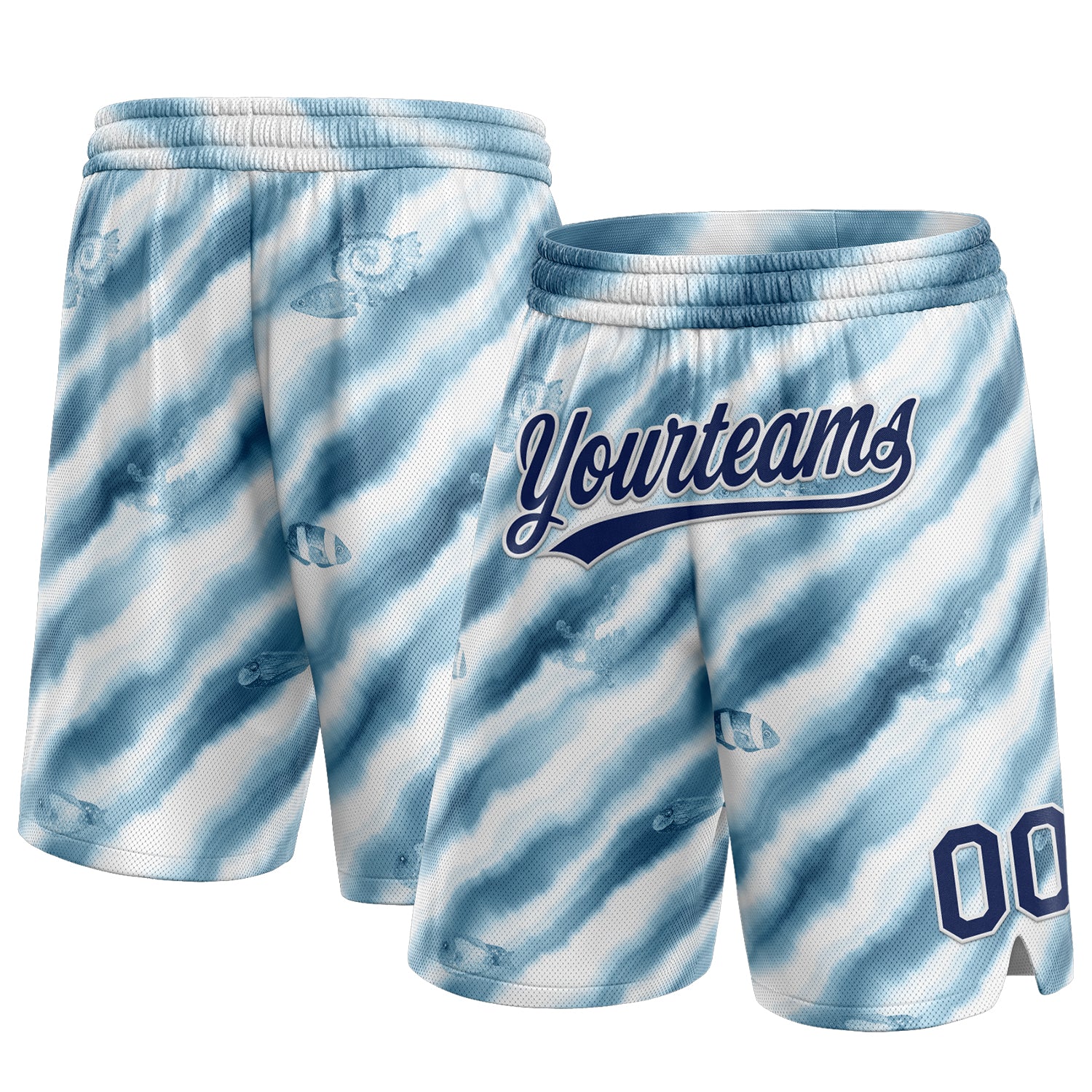 Custom Name and Number Authentic Basketball Shorts, Personalized 3D Pattern Fish In The Sea, White Navy Design Personalized
