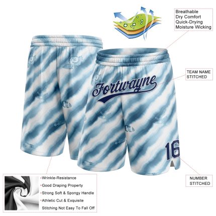 Custom Name and Number Authentic Basketball Shorts, Personalized 3D Pattern Fish In The Sea, White Navy Design Personalized