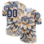 Custom Name Number Floral Performance T-Shirt - Personalized White Navy 3D Pattern Design Personalized White Navy 3D Pattern
