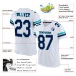 Custom Name and Number Personalized Authentic Football Jersey in White Navy-Aqua Mesh Personalized White Navy-Aqua Mesh Authentic