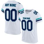 Custom Name and Number Personalized Authentic Football Jersey in White Navy-Aqua Mesh Personalized White Navy-Aqua Mesh Authentic