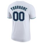 Custom Team Name and Number Performance T-Shirt - Personalized White Navy-Aqua Design Personalized White Navy-Aqua Performance