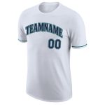 Custom Team Name and Number Performance T-Shirt - Personalized White Navy-Aqua Design Personalized White Navy-Aqua Performance