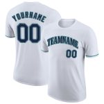 Custom Team Name and Number Performance T-Shirt - Personalized White Navy-Aqua Design Personalized White Navy-Aqua Performance