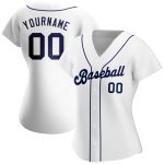 Personalized Authentic Baseball Jersey in White and Navy - Custom Team Apparel Personalized White Navy Authentic Baseball