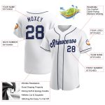 Personalized Authentic Baseball Jersey in White and Navy - Custom Team Apparel Personalized White Navy Authentic Baseball