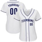 Custom Team Name Number White Navy Baseball Jersey - Personalized Authentic Jersey Personalized White Navy Authentic Baseball