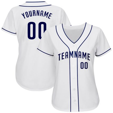 Custom Team Name Number White Navy Baseball Jersey - Personalized Authentic Jersey Personalized White Navy Authentic Baseball
