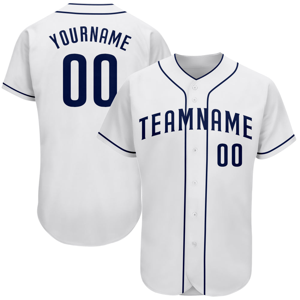 Custom Team Name Number White Navy Baseball Jersey - Personalized Authentic Jersey Personalized White Navy Authentic Baseball
