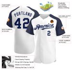 Custom Name and Number Baseball Jersey - Personalized White and Navy Authentic Raglan Sleeves Personalized White Navy Authentic