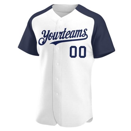 Custom Name and Number Baseball Jersey - Personalized White and Navy Authentic Raglan Sleeves Personalized White Navy Authentic