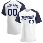 Custom Name and Number Baseball Jersey - Personalized White and Navy Authentic Raglan Sleeves Personalized White Navy Authentic