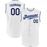 Custom Personalized Baseball Jersey with Name and Number - White Navy Sleeveless Authentic Design Personalized White Navy