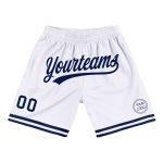 Custom Name Number Basketball Shorts - Personalized White Navy Authentic Throwback Design Personalized White Navy Authentic