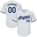 Custom Name and Number Baseball Jersey Shirt - Personalized White Navy Authentic Throwback Rib-Knit Design Personalized White
