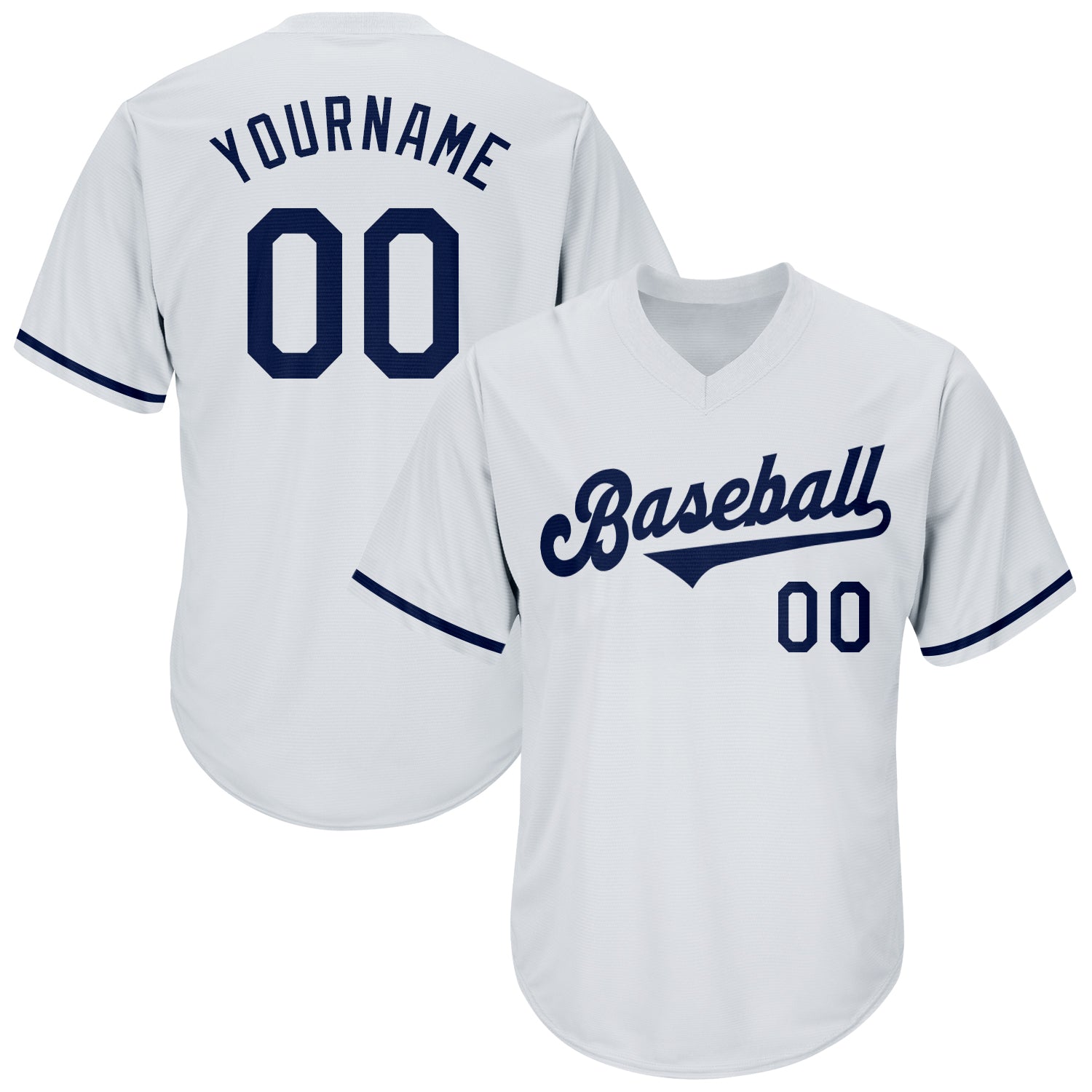 Custom Name and Number Baseball Jersey Shirt - Personalized White Navy Authentic Throwback Rib-Knit Design Personalized White