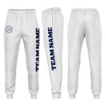 Custom Team Name Number Fleece Jogger Sweatpants White Navy Personalized Personalized White Navy Fleece Jogger Sweatpants
