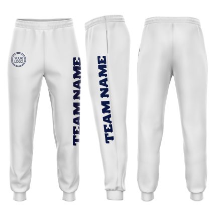Custom Team Name Number Fleece Jogger Sweatpants White Navy Personalized Personalized White Navy Fleece Jogger Sweatpants