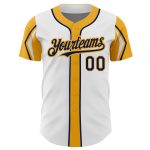 Custom Name and Number Baseball Jersey in White, Navy, Gold - Authentic 3 Colors Arm Shapes Personalized White Navy-Gold