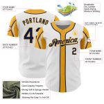 Custom Name and Number Baseball Jersey in White, Navy, Gold - Authentic 3 Colors Arm Shapes Personalized White Navy-Gold