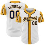 Custom Name and Number Baseball Jersey in White, Navy, Gold - Authentic 3 Colors Arm Shapes Personalized White Navy-Gold