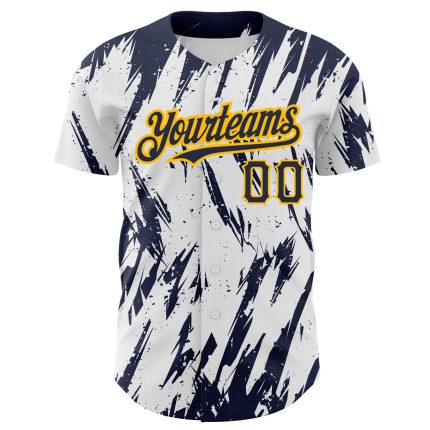 Custom Name and Number Authentic Baseball Jersey 3D Pattern Design White Navy Gold Sharp Shape Personalized White Navy-Gold