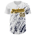 Custom Name and Number Personalized Baseball Jersey with White Navy-Gold 3D Pattern Design Personalized White Navy-Gold 3D