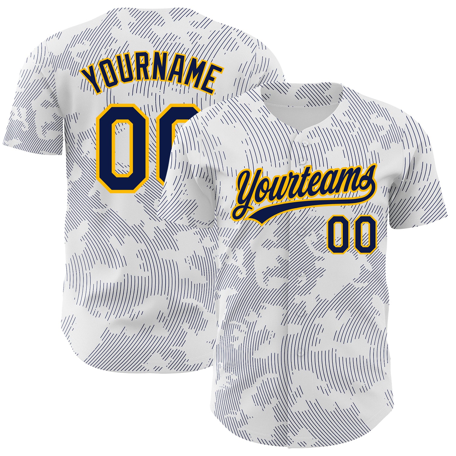 Personalized Navy Gold 3D Pattern Baseball Jersey with Custom Name and Number - Authentic Team Apparel Personalized White