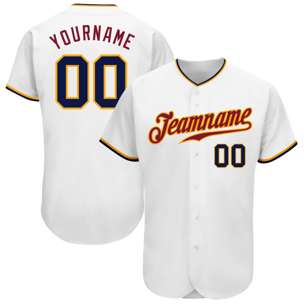 Personalized Authentic Baseball Jersey in White Navy Gold - Custom Team Apparel Personalized White Navy-Gold Authentic Baseball