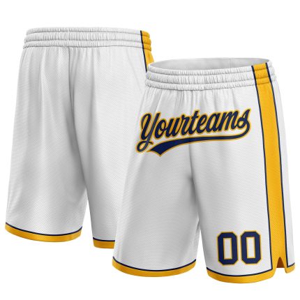 Custom Personalized Basketball Shorts with Name and Number - White Navy Gold Authentic Design Personalized White Navy-Gold