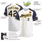 Custom Personalized Baseball Jersey - White Navy Gold Authentic Raglan Sleeves with Your Name and Number Personalized White