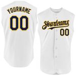 Personalized Baseball Jersey - Authentic Sleeveless Design in White, Navy, and Gold Personalized White Navy-Gold Authentic