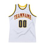 Personalized Authentic Throwback Basketball Jersey - White Navy Gold Design Personalized White Navy-Gold Authentic Throwback