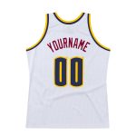 Personalized Authentic Throwback Basketball Jersey - White Navy Gold Design Personalized White Navy-Gold Authentic Throwback