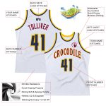 Personalized Authentic Throwback Basketball Jersey - White Navy Gold Design Personalized White Navy-Gold Authentic Throwback