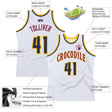 Personalized Authentic Throwback Basketball Jersey - White Navy Gold Design Personalized White Navy-Gold Authentic Throwback