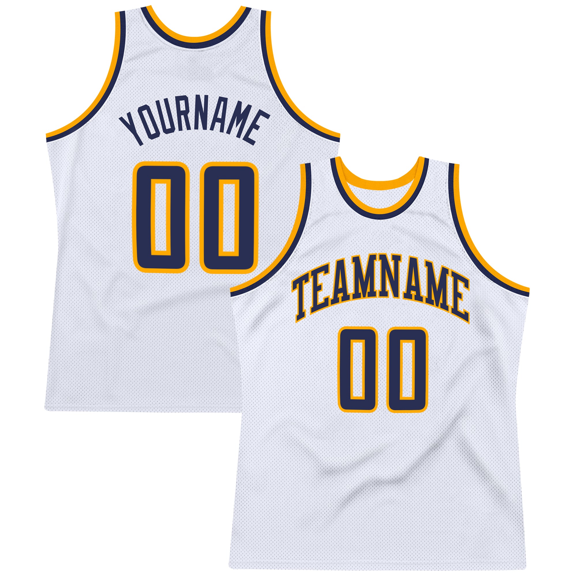 Custom Name Number Personalized Throwback Basketball Jersey - White Navy Gold Team Authentic Personalized White Navy-Gold