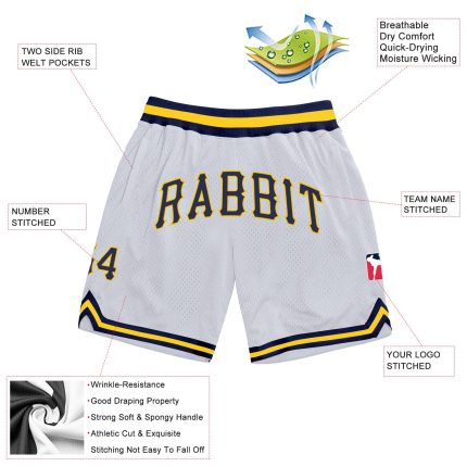 Custom Name and Number Personalized Basketball Shorts in White, Navy, Gold - Authentic Throwback Design Personalized White