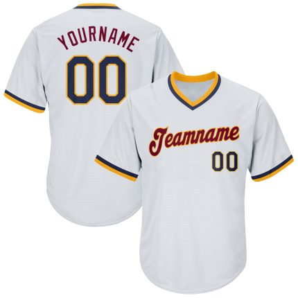 Personalized Navy-Gold Authentic Throwback Rib-Knit Baseball Jersey Shirt - Custom White Jersey for Fans Personalized White
