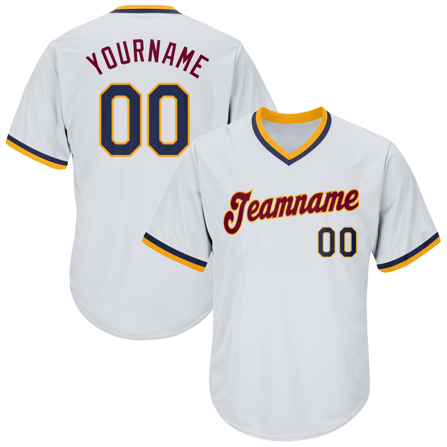 Personalized Navy-Gold Authentic Throwback Rib-Knit Baseball Jersey Shirt - Custom White Jersey for Fans Personalized White