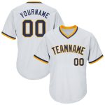 Custom Personalized Baseball Jersey Shirt - White Navy Gold Rib-Knit, Authentic Throwback, Custom Name & Number Personalized