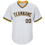 Custom Personalized Baseball Jersey Shirt - White Navy Gold Rib-Knit, Authentic Throwback, Custom Name & Number Personalized