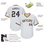 Custom Personalized Baseball Jersey Shirt - White Navy Gold Rib-Knit, Authentic Throwback, Custom Name & Number Personalized