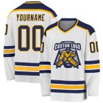 Personalized Navy Gold White Hockey Jersey for Men and Women - Custom Team Apparel Personalized White Navy-Gold Hockey Jersey