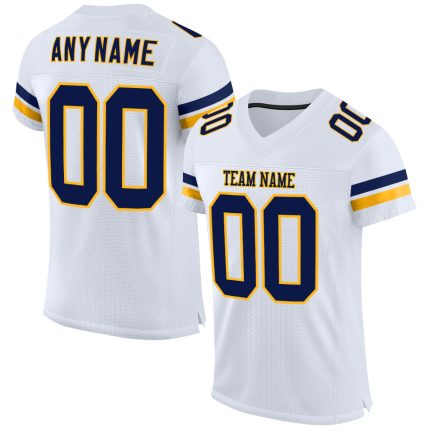 Custom Personalized Authentic Football Jersey - White Navy Gold Mesh with Team Name & Number Personalized White Navy-Gold