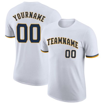 Custom Name and Number Performance T-Shirt for Team - Personalized White Navy-Gold Design Personalized White Navy-Gold Performance