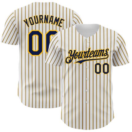 Custom Navy-Gold Baseball Jersey with Personalized Name & Number - White Navy Gold Pinstripe Authentic Team Jersey Personalized