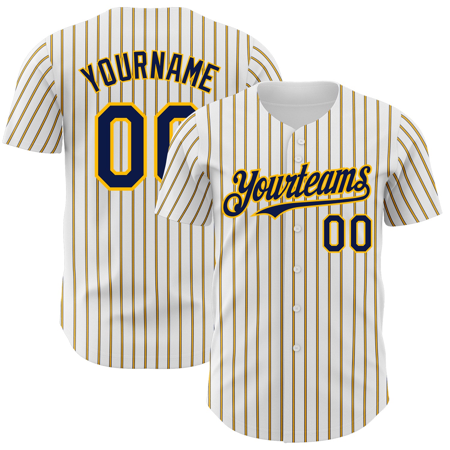 Custom Navy-Gold Baseball Jersey with Personalized Name & Number - White Navy Gold Pinstripe Authentic Team Jersey Personalized