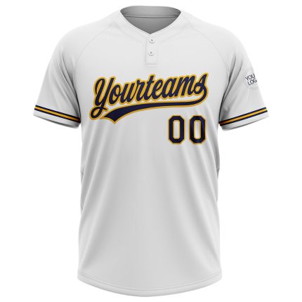 Personalized Navy Gold Softball Jersey Unisex Two-Button Design - Customizable White Personalized White Navy-Gold Two-Button